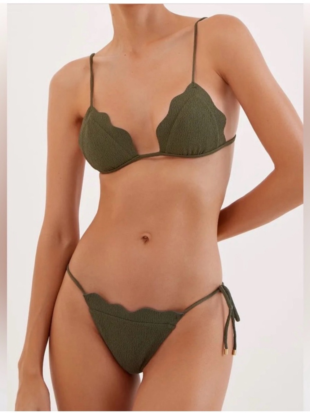 Vix Olive Scallop-Edge Triangle Bikini Set